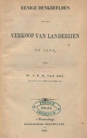 Eenige denkbeelden over den verkoop van landerijen op Java