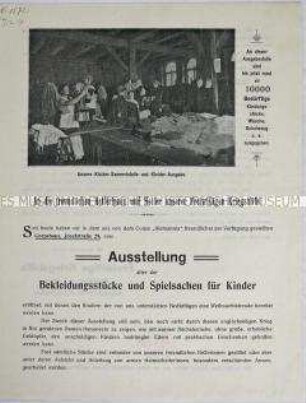 Rundschreiben der Freiwilligen Kriegshilfe Hannover mit der Ankündigung einer Ausstellung der Sachspenden für Kinder zu Weihnachten 1914