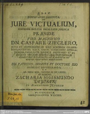 Disputatio juridica : De jure victualium