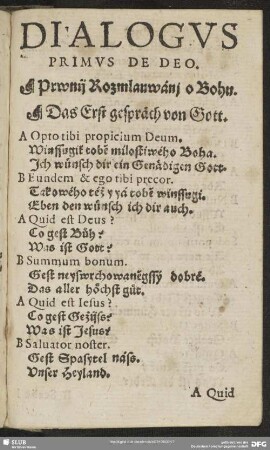 Dialogus Primus De Deo