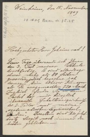 Brief an Ludwig Strecker  und B. Schott's Söhne : 15.11.1909