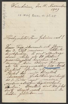 Brief an Ludwig Strecker <senior> und B. Schott's Söhne : 15.11.1909