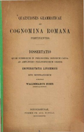 Quaestiones grammaticae ad cognomina romana pertinentes