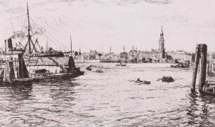 Steinwärder bei Hamburg : Hamburg Hafen, Radierung v. Otto Fischer
