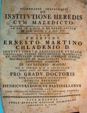Diss. inaug. de institutione heredis cum maledicto