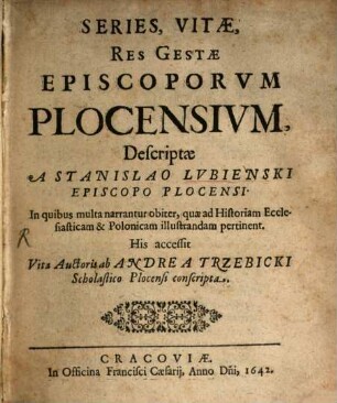 Series, vitae ... Episcoporum Plocensium