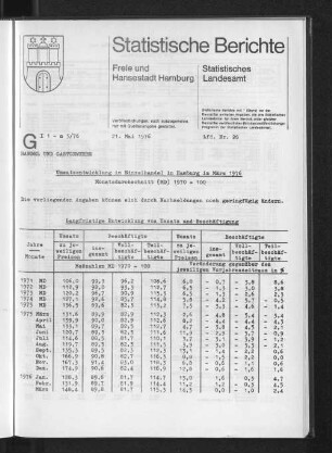 Umsatzentwicklung im Einzelhandel in Hamburg im März 1976 : Lfd. Nr. 26