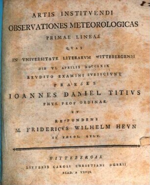 Artis institutendi observationes meteorologicas primae lineae