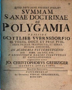 Summam sanae doctrinae de polygamia : a recentiorum maxime corruptelis ...