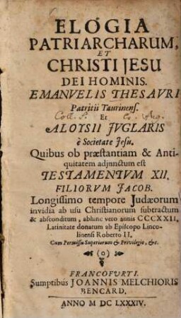 Elogia Patriarcharum Et Christi Jesu Dei Hominis
