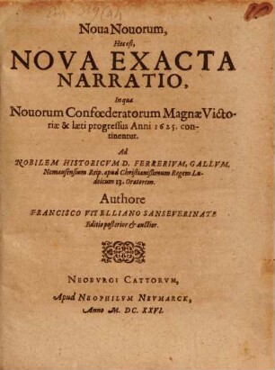 Nova Novorum, hoc est nova exacta narratio in qua novorum confoederatorum magnae Victoriae et laeti progressus anni 1625 continentur