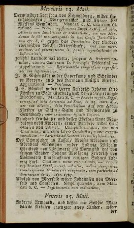 Veneris 15. Mai. - Martis 27. Octobris.