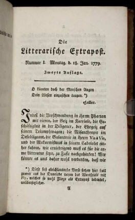 Nummer I. Montag d. 18. Jan. 1779.