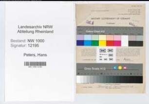 Entnazifizierung Hans Peters, geb. 10.11.1909 (Postsekretaer)