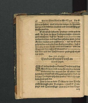 Das IIX. Capitul. Von dem Gottes Dienst an Werck Tagen.