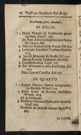 186-196, Tractatus juris feudalis. - Tractatus juris Canonici.