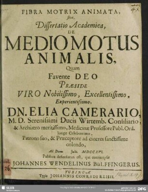 Fibra Motrix Animata, sive, Dissertatio Academica De Medio Motus Animalis