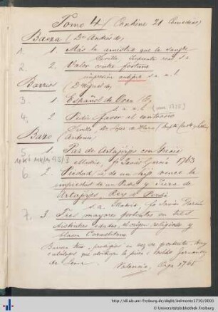 Handschriftliches Inhaltsverzeichnis des Sammelbandes.