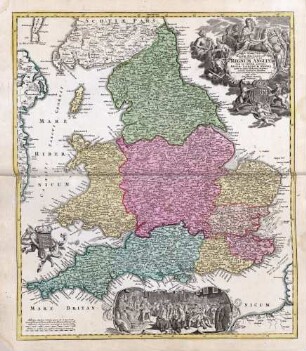 Magnae Britanniae pars meridionalis in qua Regnum Angliae ; tam in septem antiqua Anglo-Saxorum Regna quam in omnes Hodiernas Regiones accurate divisum hic ostenditur quam tabula ab archetypo Vischeriano desumptam exhibet
