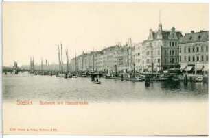 Stettin. Bollwerk mit Hansabrücke und Schiffen