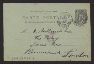 Schreiben an Hermann Muthesius (Postkarte)