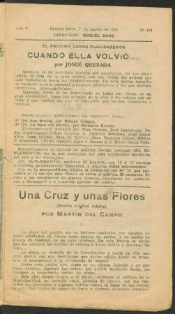 1921005194: Una cruz y unas flores : (novela original inédita)