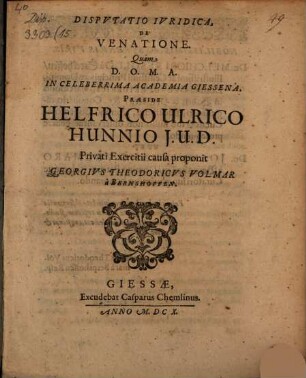 Diss. iur. de venatione