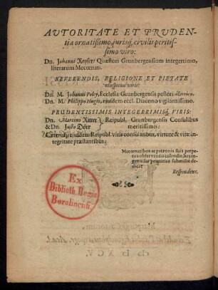 Autoritate Et Prudentia ornatißimo, jurisque civilis peritissimo viro:
