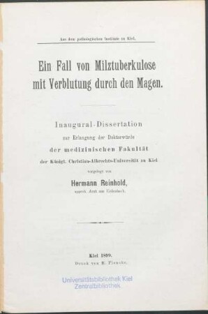 Ein Fall von Milztuberkulose mit Verblutung durch den Magen