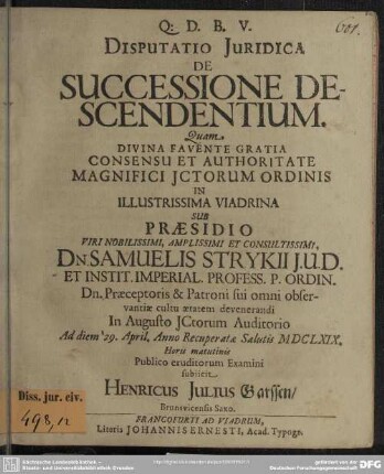 Disputatio juridica de successione descendentium