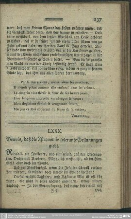 LXXX. Beweis, daß die Astronomie tolerante Gesinnungen giebt
