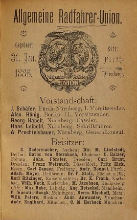 Fahrten-Bestätigungsbuch der Allgemeinen Radfahrer-Union. 1896
