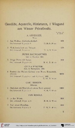 Gemälde, Aquarelle, Miniaturen, 1 Wiegand aus Wiener Privatbesitz (Nr. 1-142)
