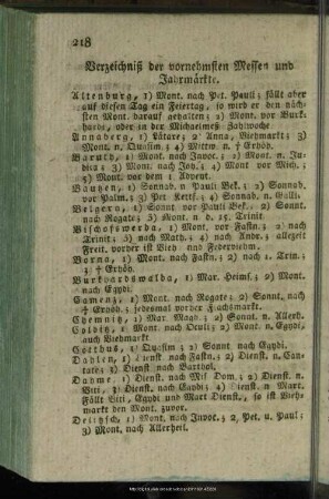 Verzeichniß der vornehmsten Messen und Jahrmärkte