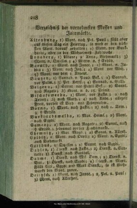Verzeichniß der vornehmsten Messen und Jahrmärkte