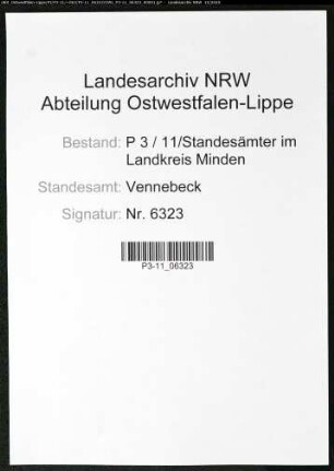 Sterberegister Standesamt Vennebeck