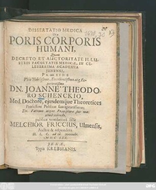 Dissertatio Medica De Poris Corporis Humani