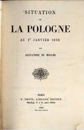 Situation de la Pologne au 1er janvier 1865