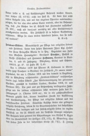 637-638 [Rezension] Friedens-Blätter, 9. und 10. Jahrgang