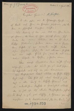 Brief an Alfred Dörffel : 01.04.1892