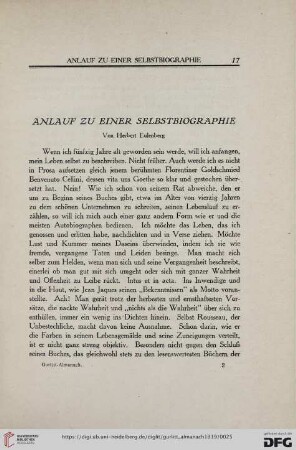 Anlauf zu einer Selbstbiographie
