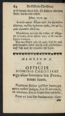 Membrum II. De Officiis Hominis Christiani erga alios homines seu Proximum suum.