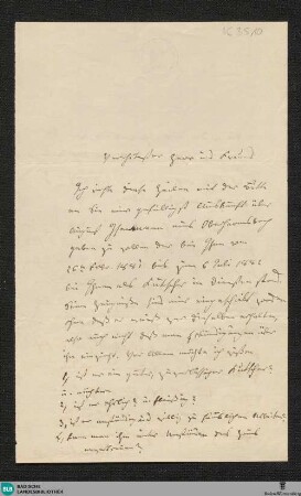 Brief von Jakob Rosenhain an Unbekannt, 1882 [Herbst] - K 3510