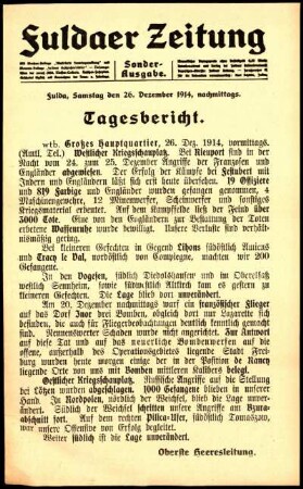 Erste Ausgabe vom Samstag, den 26. Dezember 1914.
