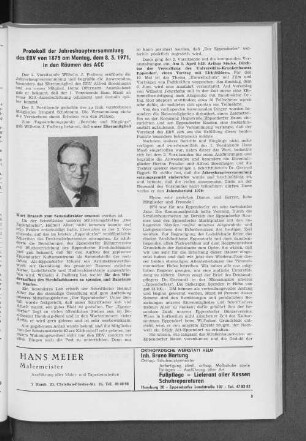 Protokoll der Jahreshauptversammlung des EBV von 1875 am Montag, dem 8.3.1971, in den Räumen des ACC