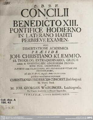 Concilii A Benedicto XIII. Pontifice Hodierno In Laterano Habiti Perbreve Examen