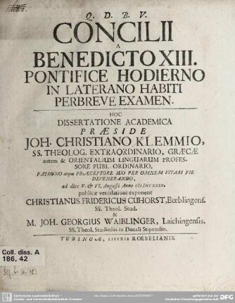Concilii A Benedicto XIII. Pontifice Hodierno In Laterano Habiti Perbreve Examen
