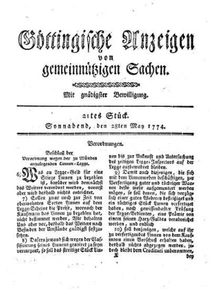21tes Stück. Sonnabend, den 28ten May 1774.