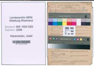 Entnazifizierung Josef Hansmerten , geb. 08.09.1895 (Bahninspektor)
