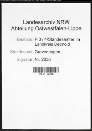 Sterberegister Standesamt Grevenhagen